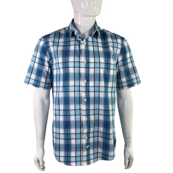 George Men’s Teal Plaid Short Sleeve Button Down - Picture 1 of 6